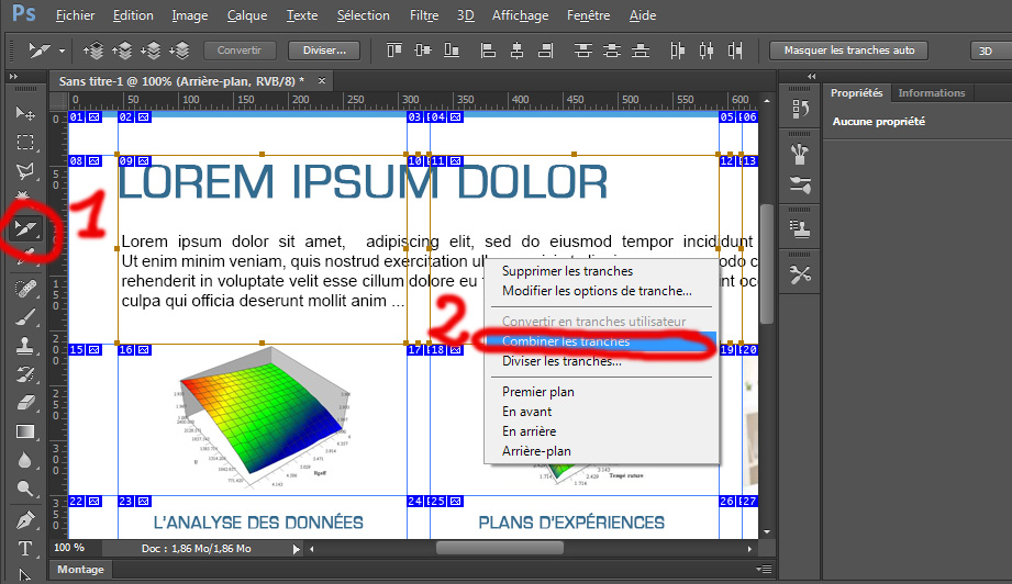 creer un email html, combiner les tranches