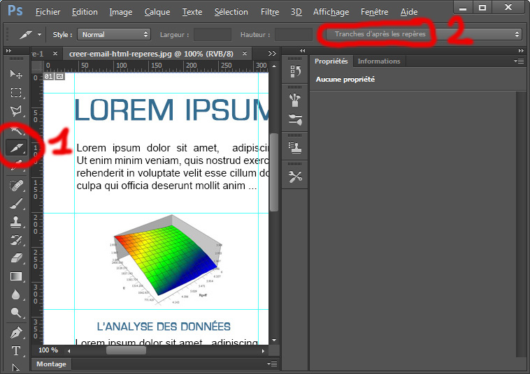 crer un email html, crer des tranches